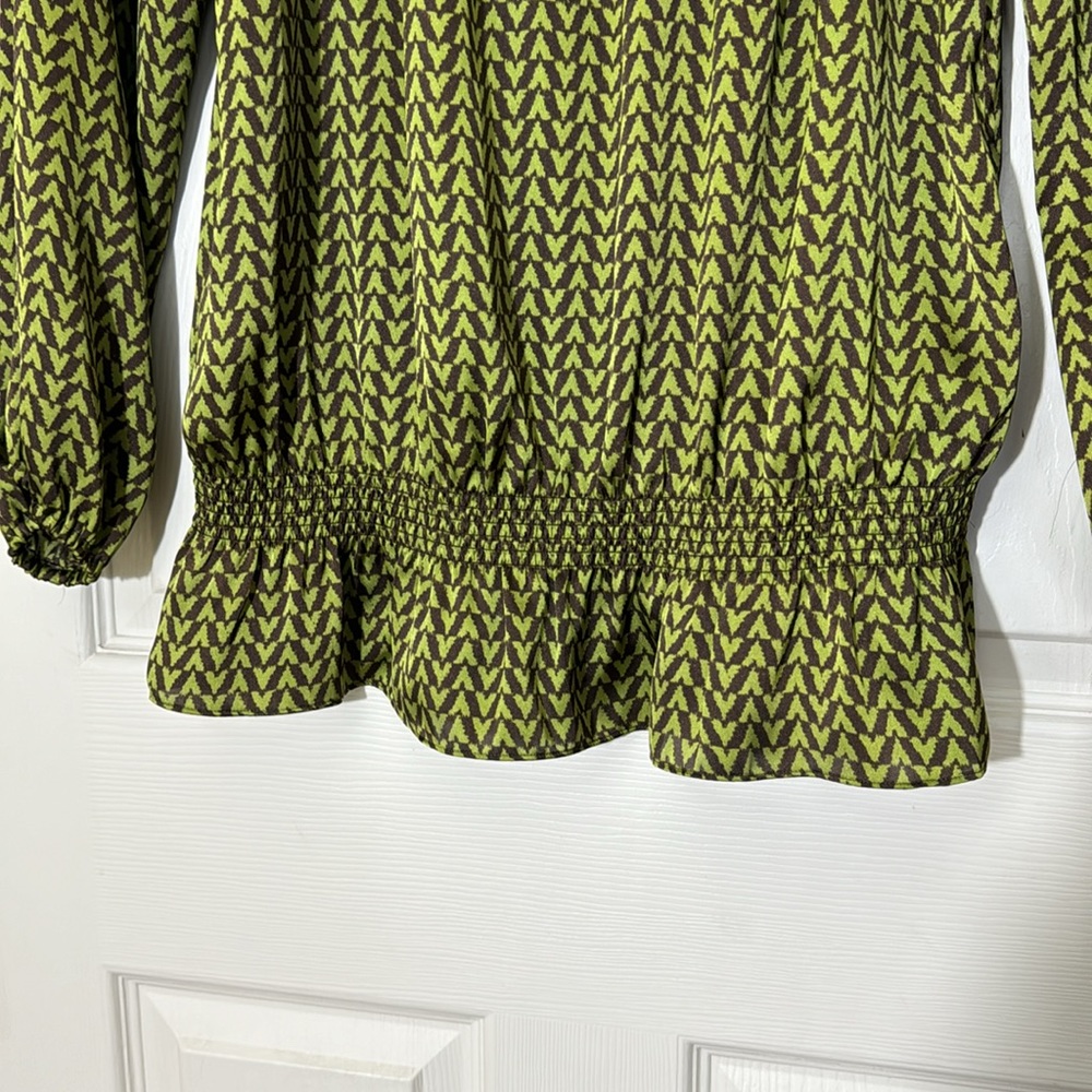 NWT Michael Kors Women’s Top Size Large Brown & Green long Sleeves Blouse - Picture 4 of 5